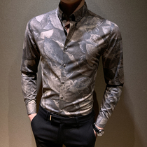 2022 New Korean Style Long Sleeve Shirt Men's Printed Casual Slim Shirt Men's Handsome Trendy Men's Crushed Floral