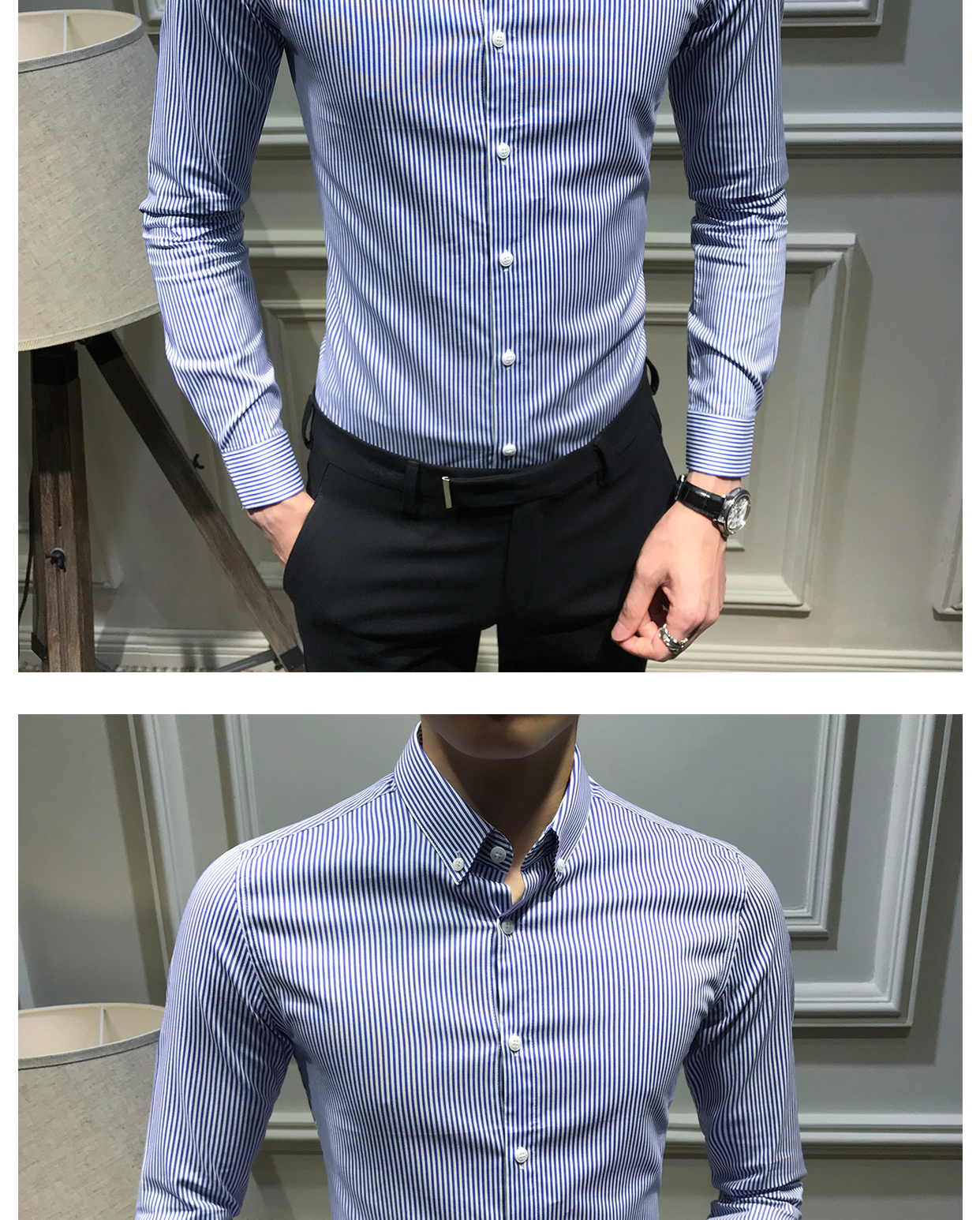 Áo sơ mi sọc mới nam dài tay phiên bản Hàn Quốc của áo sơ mi thanh lịch Slim trẻ trung xu hướng đẹp trai sọc dọc - Áo áo sơ mi dài