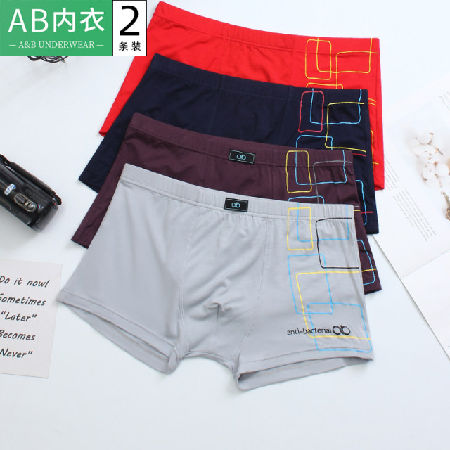 2 pairs of AB men's underwear, recycled bamboo fiber, breathable, thin, elastic, close-fitting, antibacterial, mid-waist, U-convex boxer pants Y209