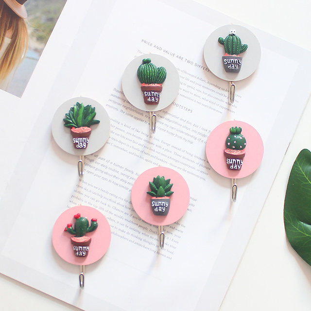 ins style wooden cactus wall hook cute cartoon creative strong traceless self-adhesive load-bearing sticky hook