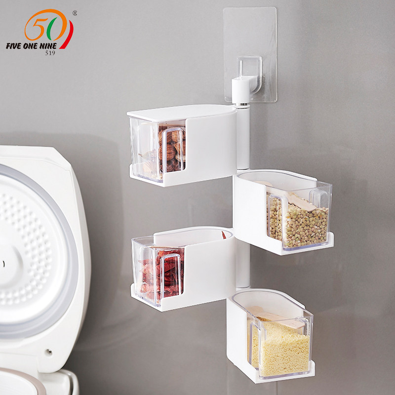 Wall-mounted seasoning tank Rotatable seasoning tank Creative kitchen supplies Plastic seasoning box Transparent seasoning box