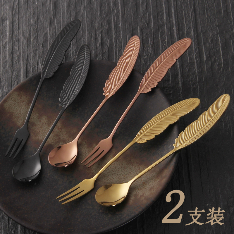 Feather spoon creative 304 stainless steel spoon stir spoon red sweet fork long handle of ice spoon cup spoon