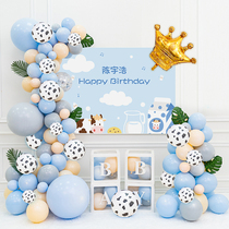 Cow baby theme one-year-old full moon poster hundred-day feast background cloth custom boys and girls birthday party balloon arrangement