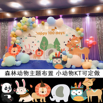 Kindergarten forest animal theme activity background wall baby first birthday background board opening season layout KT board