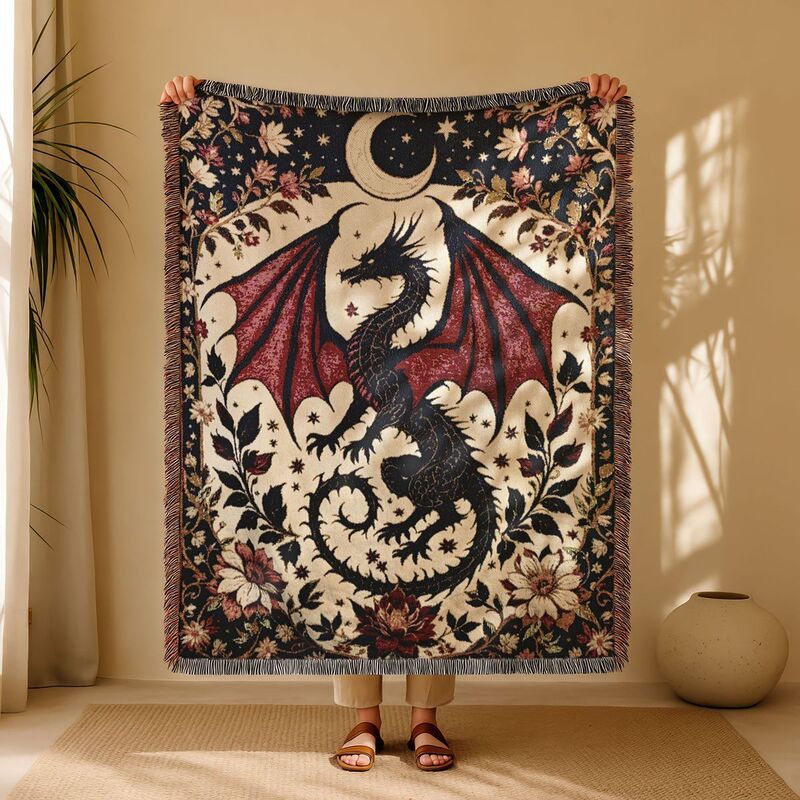 Tapestry Weight 1kg Red Dragon Pattern Blanket Qin Che Tapestry Bohemian Woven Jacquard Thread Woven Blanket Sofa Blanket