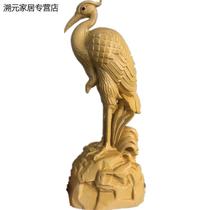 New boxwood carving animal crane crafts home living room decoration solid wood ornaments red-crowned crane to celebrate birthday
