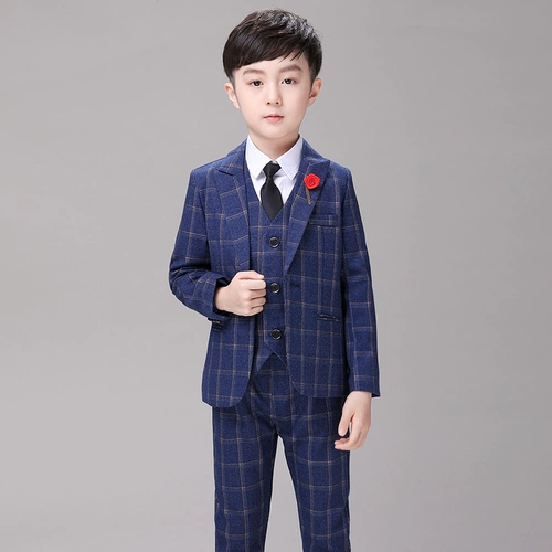 Синий цветной костюм для мальчиков, осеннее детское платье, 2019, детская одежда