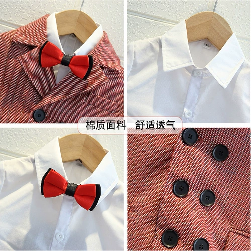 Детское летнее платье, пиджак классического кроя, жилет, комплект для мальчиков, классический костюм, наряд на выход, короткий рукав, подарок на день рождения