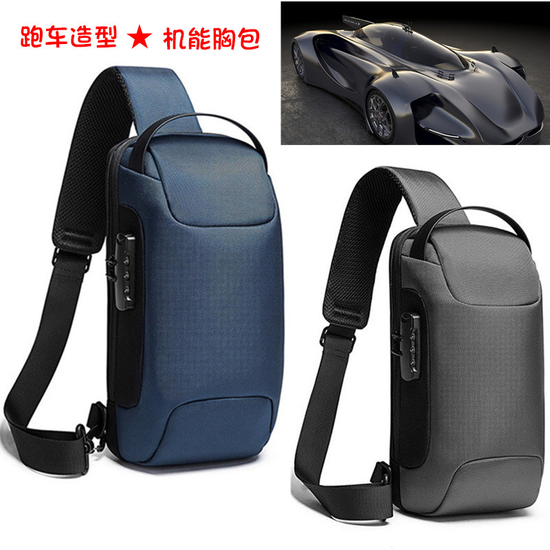 Sports Car Styling USB Chest Bag Men's Theft Waterproof Casual Single Shoulder Diagonal Satchel Street Tide 7 9 Inch Flat Bag