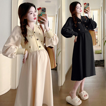 Maternity dress 2024 spring new style going out bottoming skirt fashionable belly-covering slimming temperament age-reducing maternity skirt