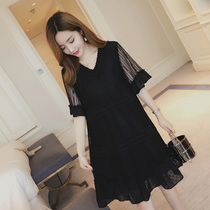 Pregnant woman summer dress new fashion lace medium long top coat large yard summer Korean loose short sleeve skirt