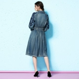 Скандинавский джинсовый плащ, платье, лонгслив, длинная длинная юбка, скандинавский стиль, 2020 года, осенний, с вышивкой, в цветочек, средней длины