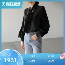 2019 spring new bow shirt womens chiffon lace-up design niche professional loose vintage shirt C317