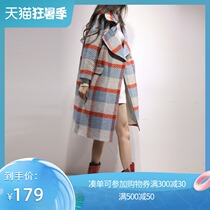(Listed at the initial 518 yuan)Clearance Korean version of the small plaid wool coat womens coat