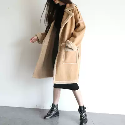 (The initial price of the listing is 428 yuan)Suede lambskin medium and long loose coat women's lambskin coat D065
