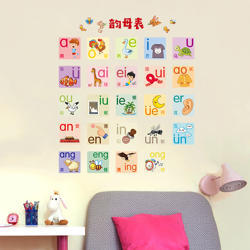 Rhyme Alphabet Kindergarten Adornment Wallpaper Paste Painting Children's Bedroom Cartoon Baby Room Early Education Wall Stickers