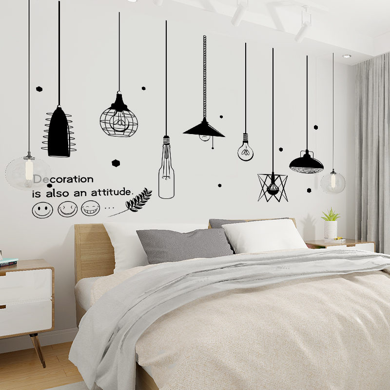Net red room wall layout in bedroom wall decoration Nordic chandelier simple wall sticker sticker self - adhesion