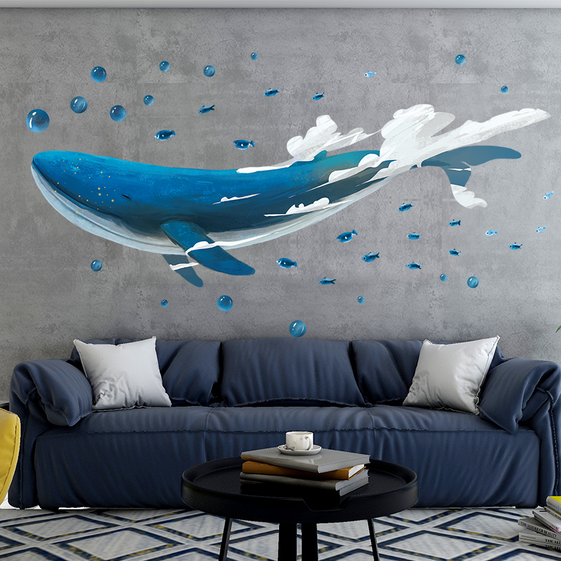 Flying Whale Tv Background Wall Stickers Creative Living Room Sofa Wall Deco bedroom headboard sticker self-adhesive