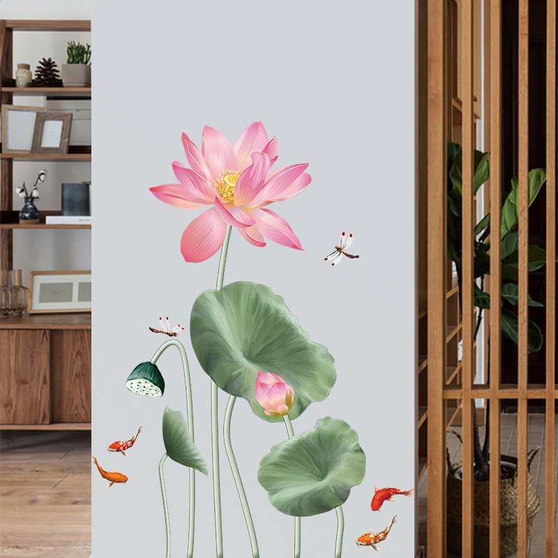 Little Lotus Chinese style hipster wall stickers study personality creative stickers living room background wall decoration self-adhesive