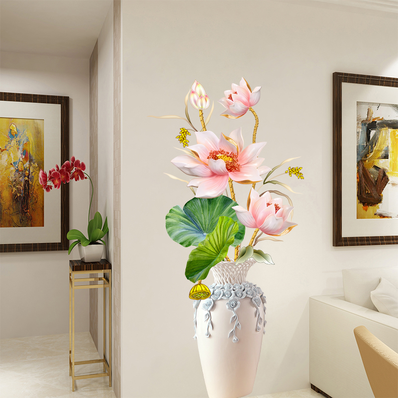 3D Solid Lotus Wall Sticker Living-room Bedroom Room Adornment Home Wall Stickers Genguan Wall Applid self-adhesive