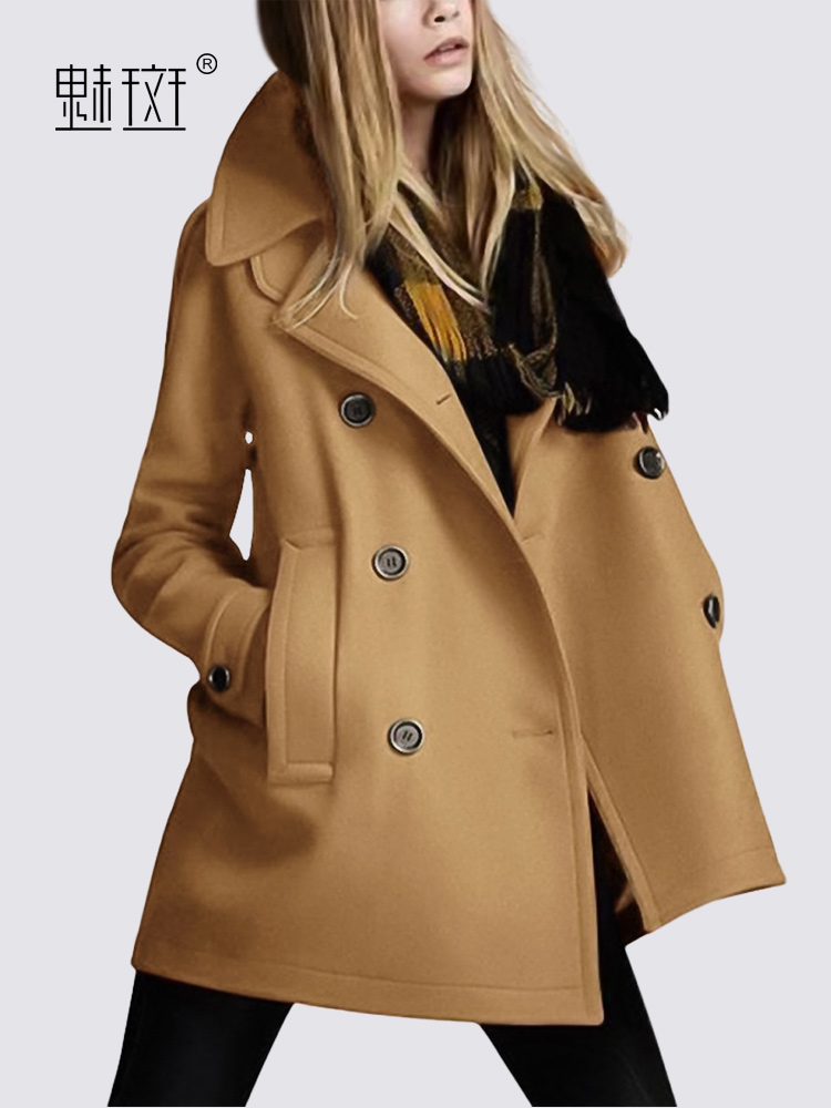 Charming spotted woolen coat women's loose double-breasted mid-length high-end 2021 new temperament autumn and winter woolen coat