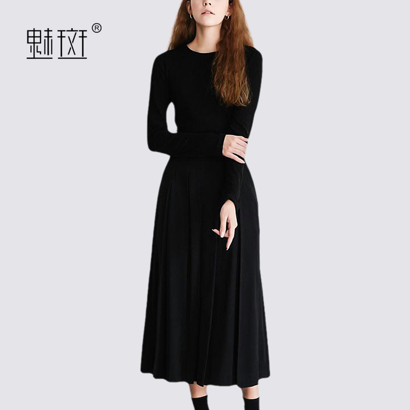 The Phantom 2021 new conspiculy slim black dress Women autumnale with long sleeve temperament Long version A word dress for a dress