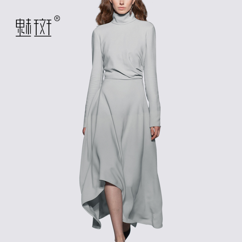 Spring dress 2023 new mature style semi - collar dress in the long waist - end A - letter skirt