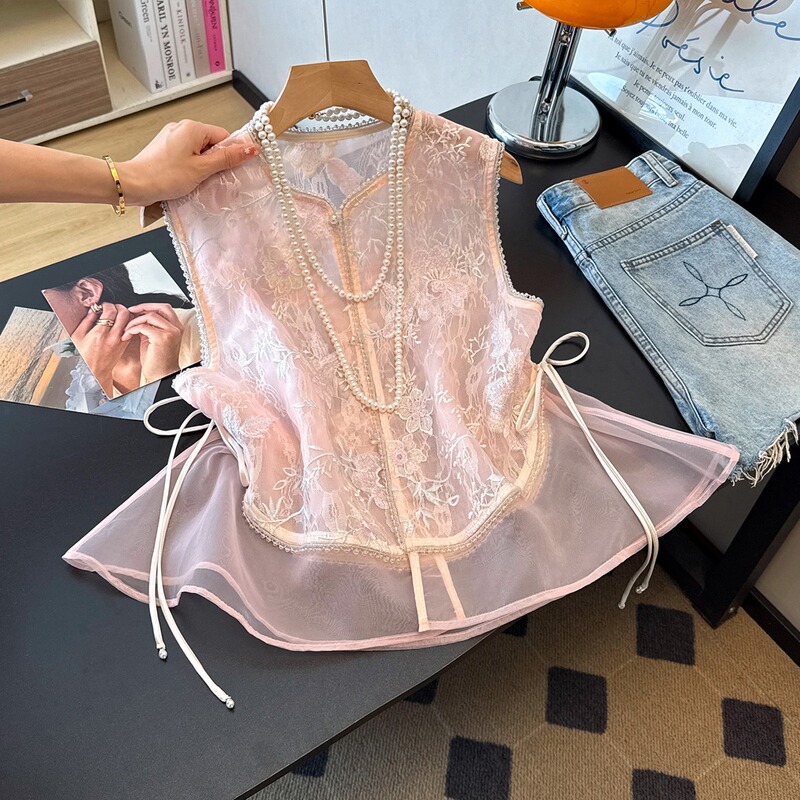 New Chinese-Style Pink Vest Jacket, Summer 2026 New Thin Model, Youthful Sleeveless Vest Top