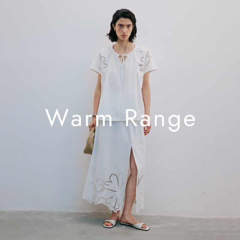 Warm Range Airy Cut Out Embroidered Shirt and Skirt Set