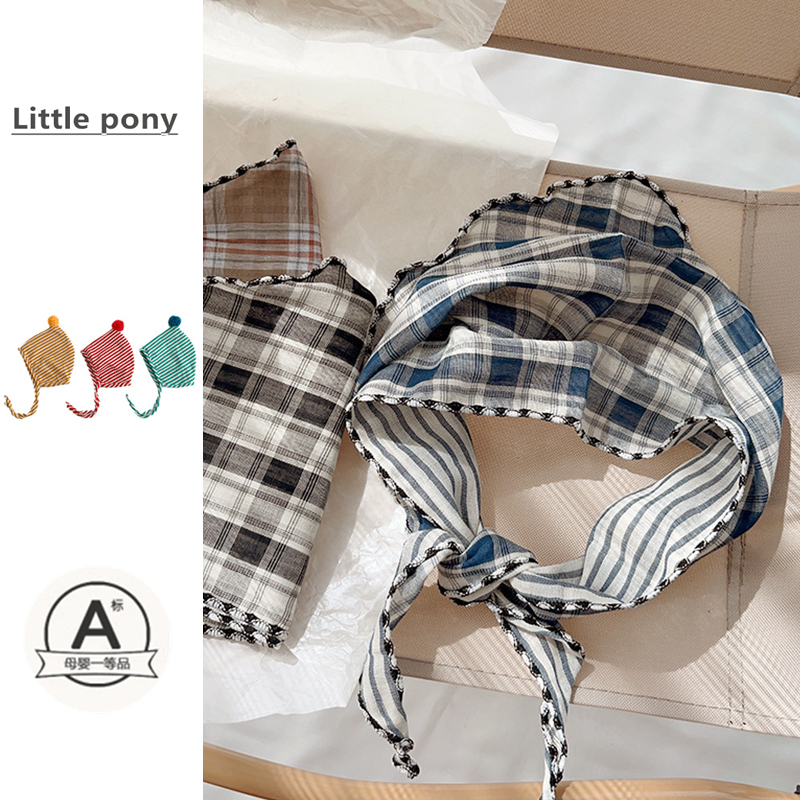 Baby saliva napkin summer new style Korean style plaid triangle silk children's scarf headband children's bib for boys and girls