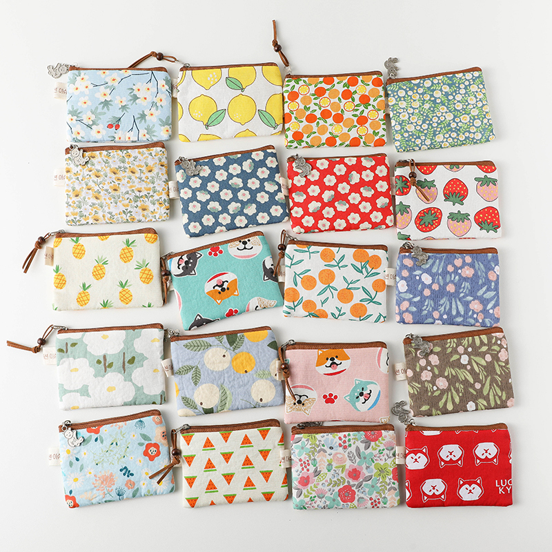 Mini Pocket Wallet, Fresh Cotton Floral Fabric Card Holder, Coin Purse, Female Student Coin Storage Bag