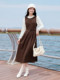Xiangying French stitching dress women's winter 2025 new lace lace long-sleeved commuting mid-length-length-length-length-length-length-fake skirt two-piece fake