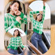 White deer star same style Xiangying knitted cardigan women's short style 2022 new green rhombic beaded sweater coat autumn