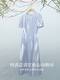 Xiangying blue Lyocell Tencel dress women's summer 2025 new style Eurowind giant good-looking shirt round neck skirt