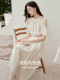 Xiangying Beige Halter Neck Off-Shoulder Dress Women's 2026 Summer New Puff Sleeve Bohemian Resort Style Skirt