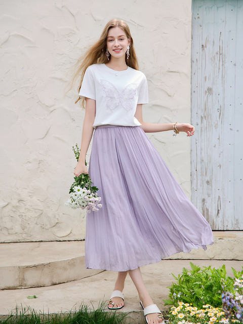 Xiangying chiffon pleated a-line skirt ສໍາ​ລັບ​ແມ່​ຍິງ 2026 summer ແບບ​ໃຫມ່​ອຸດ​ສາ​ຫະ​ກໍາ​ຫນັກ​ຮ້ອນ​ຮູບ​ແບບ​ການ​ພັກ​ຮ້ອນ​ເພັດ pleated ສິ້ນ​ຍາວ