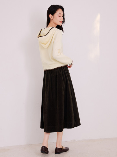 香影双拉链连帽针织开衫女2025冬季新款正肩长袖复古刺绣毛衣外套