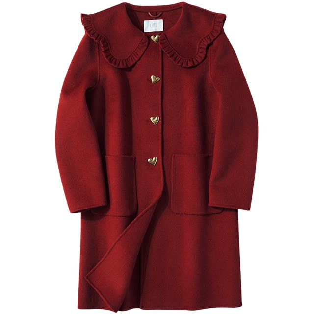 Xiangying pure wool double-sided woolen 2023 autumn and winter new mid-length woolen coat zodiac year red coat for women autumn and winter