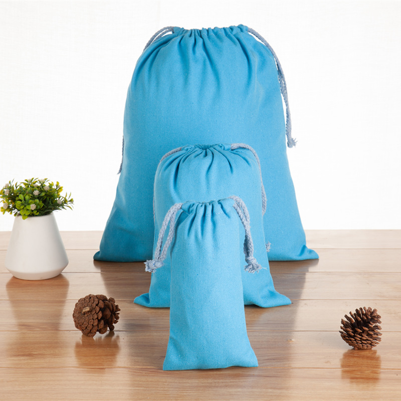 Customizable Cotton Thickened Blue Canvas Drawstring Pocket Travel Clothes Organizer Drawstring Cloth Bag Underwear Storage Bag