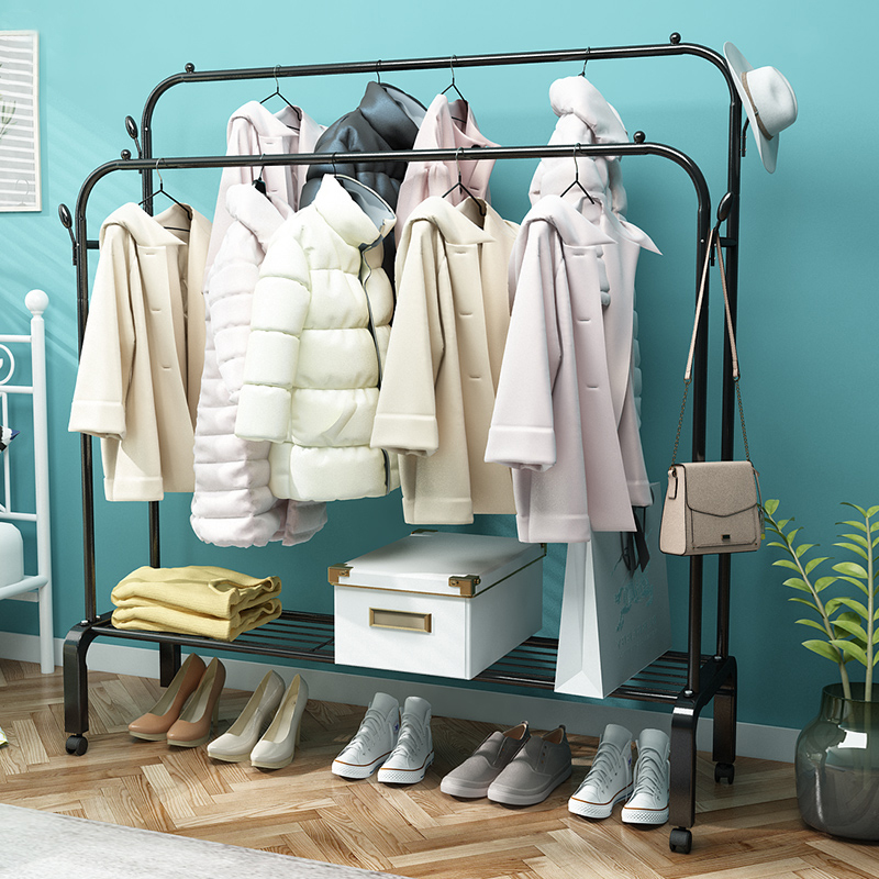 Clothes rack Floor-to-ceiling bedroom household small cool hanging rack Simple dormitory indoor folding storage drying clothes rod