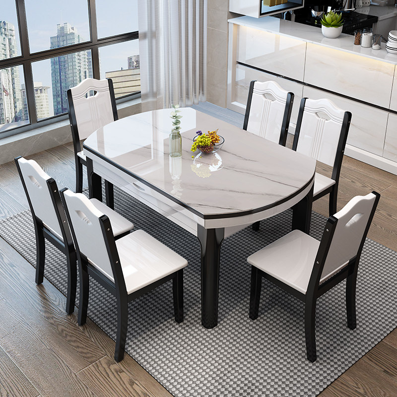 Light Extravagant Solid Wood Rock Plate Table Retractable Modern Minima Household Small Household Type Rectangular Variable Round Table High End 