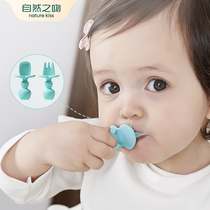 Silicone licking Spoon little baby learning food spoon training spoon short handle baby supplement food soft fork spoon plate Bowl