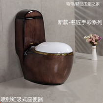 Wood Grain Seating Toilet Siphon Style Conjoined Toilet Ceramics Creative Personality Colorful Eggs Toilet Water Saving Big Caliber