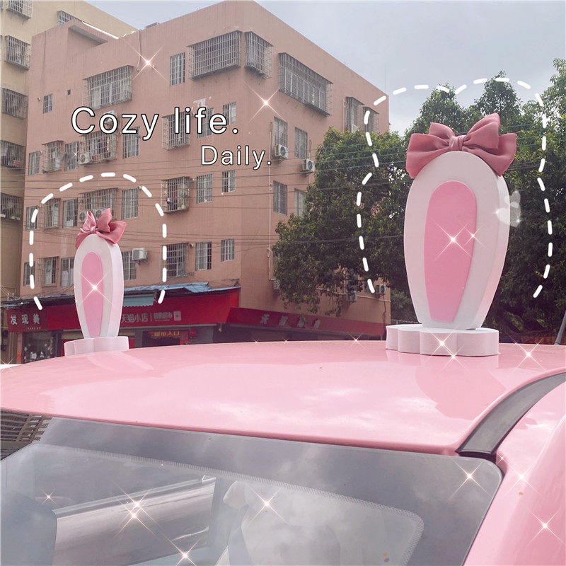 Wuling Hongguang mini roof decoration exterior ornaments car modification cartoon cute car outside the rabbit ears bow