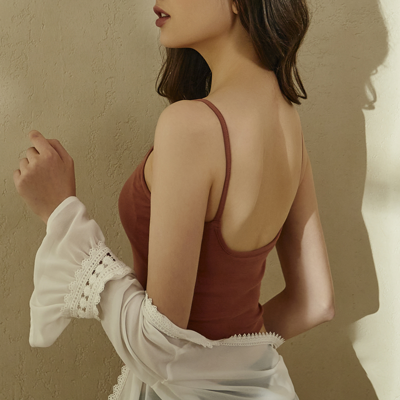 u type beauty back vest dew navel harness with chest cushion one-piece summer pure cotton V collar bottom short trowel undershirt woman
