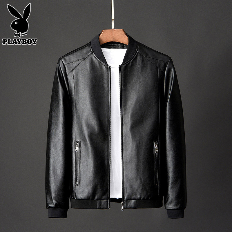 Playboy Leather Jacket for Men 2026 Spring and Autumn New Fashion Motorcycle Jacket Baseball Collar Leather Jacket for Men Playboy Leather Jacket for Men 2026 Spring and Autumn New Fashion Motorcycle Jacket Baseball Collar Leather Jacket for Men