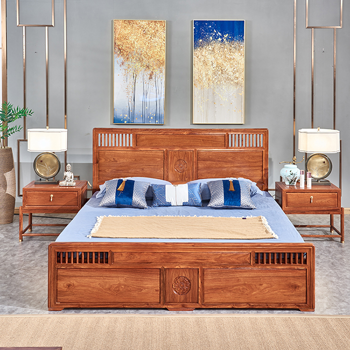 Authentic Red Wood Furniture New Chinese Double People's Bed 1 8 m Full Solid Wood Flowers Pear Wood Hedgehog Purple Sandalwood Wedding Bed