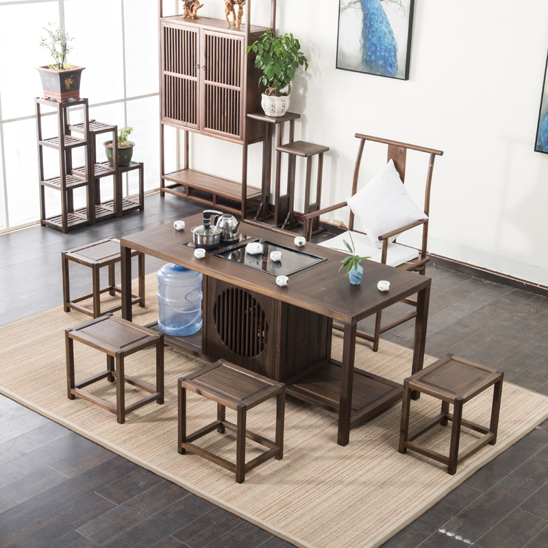 Walnut tea table and chair combination new Chinese furniture solid wood tea table tea art table kung fu tea table tea table tea table