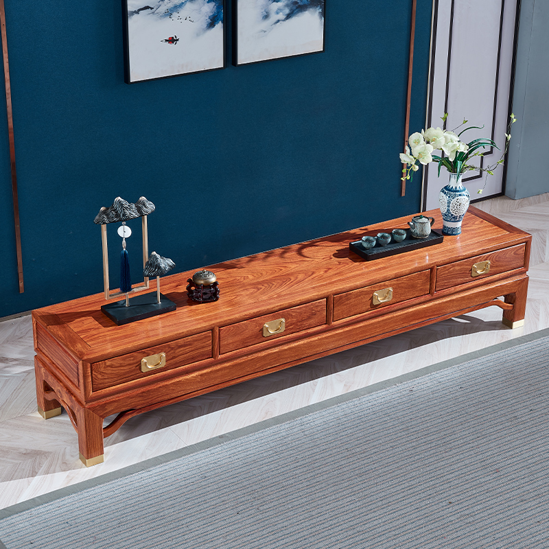 Red Wood TV Cabinet Full Solid Wood New Chinese Style Hedgehog Purple Sandalwood Log Living Room Ground Cabinet Yellow Flowers Pear Combined Chinese Furniture 
