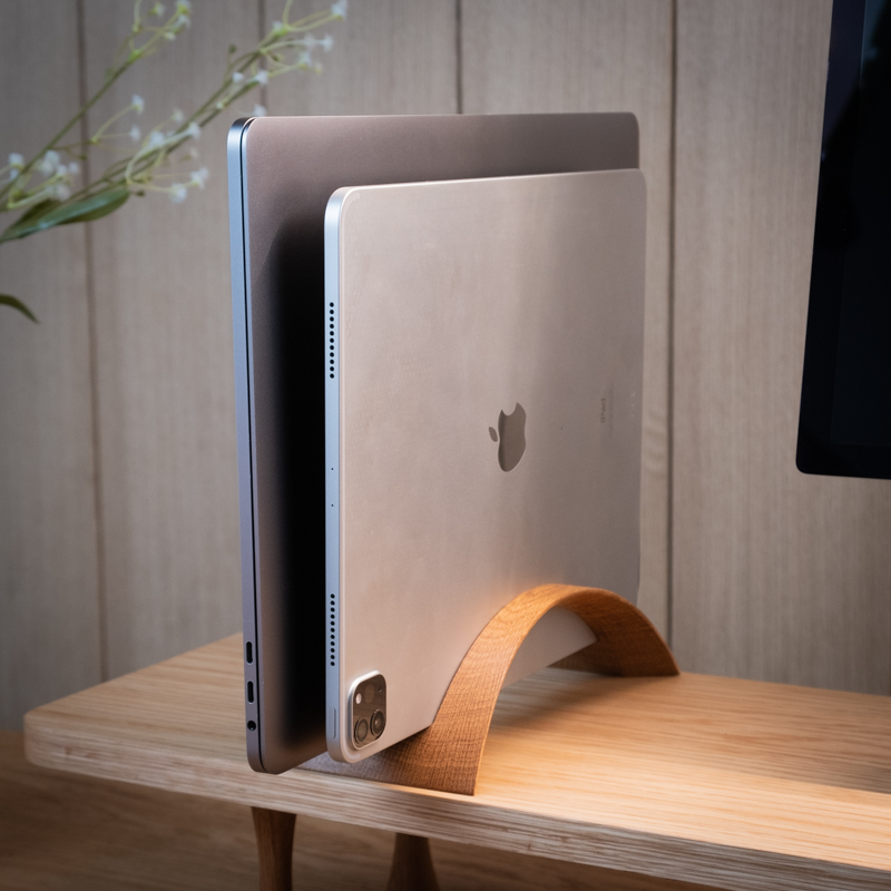 Loomma Apple Laptop Tablet Vertical Stand Double-Slot Solid Wood Cooling Stand Desktop Space Storage